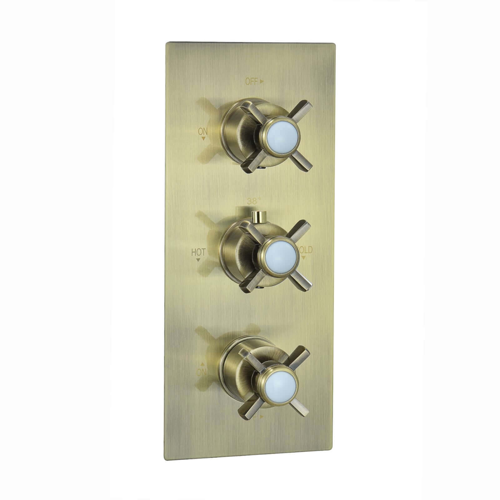 Buy Edwardian traditional crosshead and white detail concealed thermostatic triple shower valve with 2 outlets - antique brass Online UK | HOUSE OF ENKI